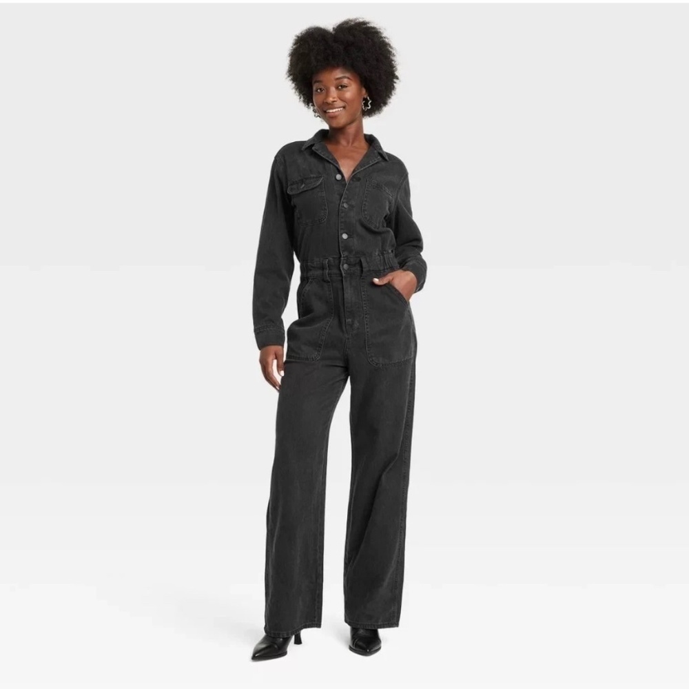 Universal Thread Women's Black Denim Long Sleeve Jumpsuit